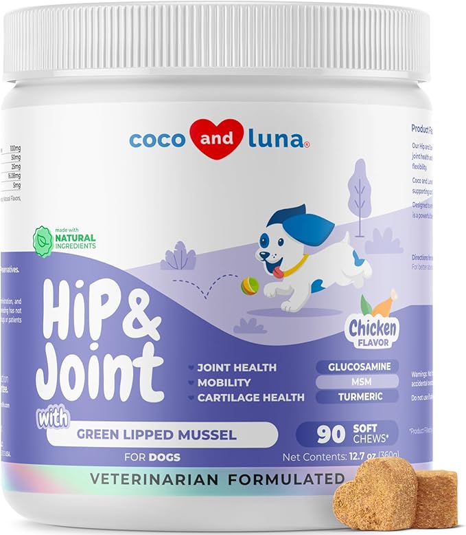 Hip and Joint Supplement for Dogs - with Glucosamine, Green Lipped Mussel, Turmeric, Chondroitin, Fish Oil, MSM and Yucca Schidigera for Dog Joint Relief &amp; Mobility.