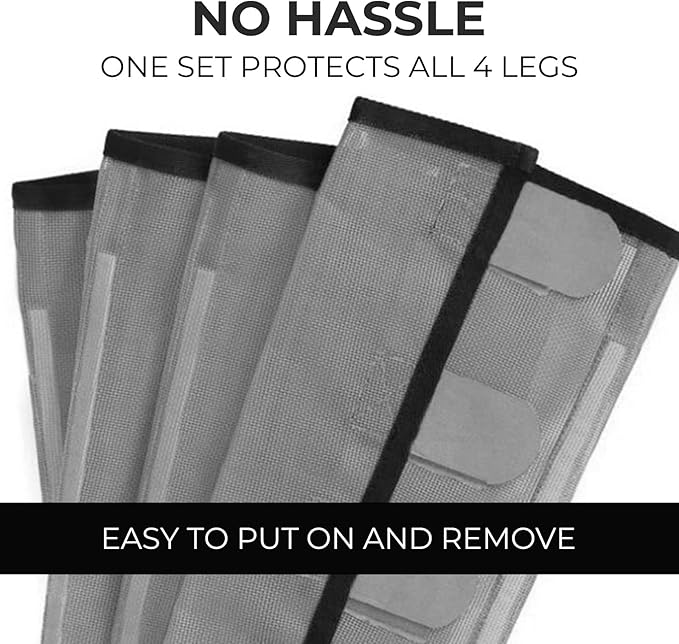 Mesh Horse Fly Boots Set of 4，Adjustable and Universal Loose Fitting &amp; Non-Slip Horse Fly Leggings for Horses,Reduce Stressful Stomping (Grey)