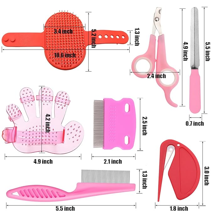 Rabbit Grooming Kit – Bunny Grooming Kit with Shedding Brush, Nail Clippers &amp; Comb – Small Animal Grooming Supplies for Rabbits, Guinea Pigs, Hamsters, Ferrets - Small Pet Shedding &amp; Care (Pink)