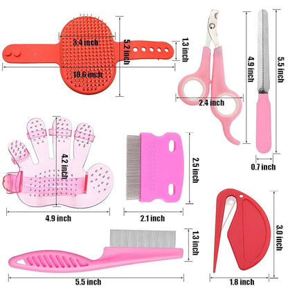 Rabbit Grooming Kit – Bunny Grooming Kit with Shedding Brush, Nail Clippers &amp; Comb – Small Animal Grooming Supplies for Rabbits, Guinea Pigs, Hamsters, Ferrets - Small Pet Shedding &amp; Care (Pink)