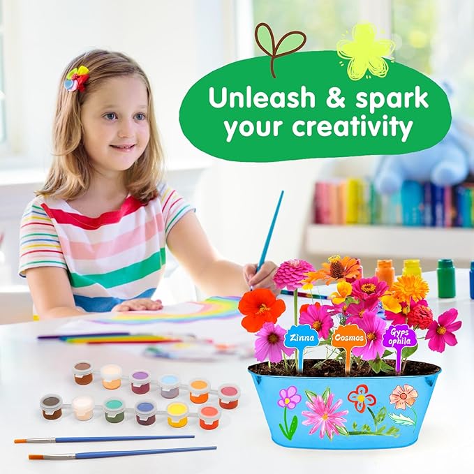 IELEK Paint &amp; Plant Growing Flower Garden Kit for Kids - Arts and Crafts Gardening Set Easter Gifts Kit for Girls &amp; Boys Ages 5, 6, 7, 8, 9, 10, 11 &amp; 12 Year Old