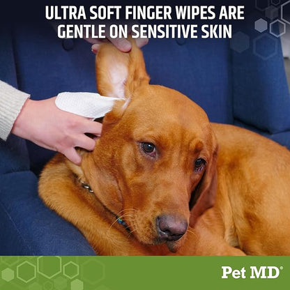Pet MD Ear Finger Wipes for Dogs - Extra-Coverage and Large Design - with Eucalyptus and Aloe Vera for Dogs - Pet Ear Cleaning Finger Wipes &amp; Puppy Ear Cleaner - 50ct