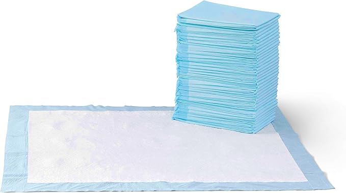 Amazon Basics Dog and Puppy Pee Pads with 5-Layer Leak-Proof Design and Quick-Dry Surface for Potty Training, Standard Absorbency, X-Large, 28 x 34 Inch - Pack of 60, Blue &amp; White