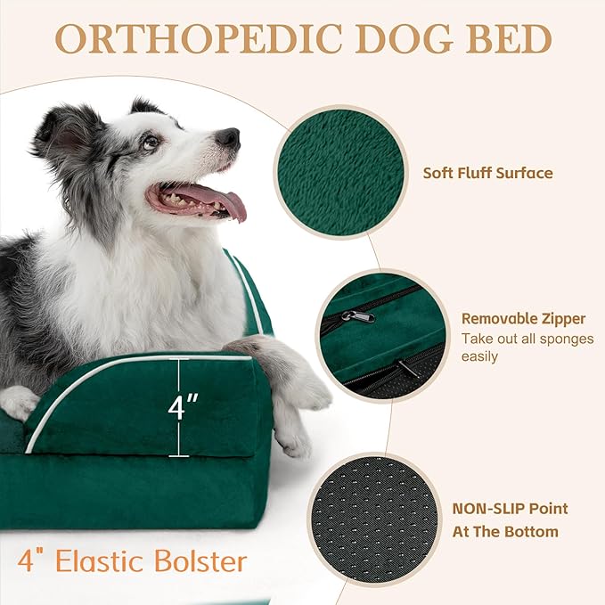 Comfort Expression Large Dog Beds Waterproof Orthopedic Foam Dog Sofa Beds Comfy Pet Bed with Washable Removable Cover &amp; Non-Slip Bottom(Large,Emerald)