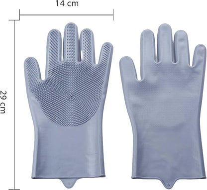 Pet Grooming Gloves，Heat-Resistant Silicone Gloves with High-Density Teeth for Enhanced Massaging and Bathing of Dogs and Cats (Gray, 2 Pair)