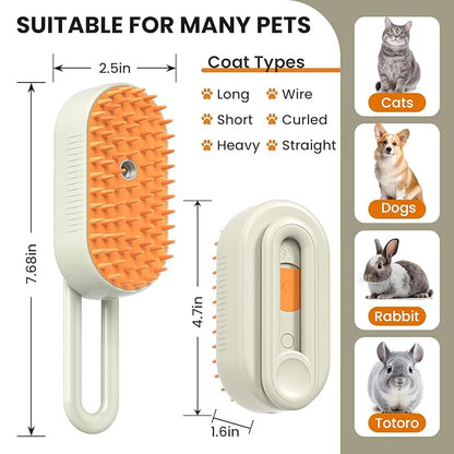 Cat Steam Brush for Shedding, Pet Steam Brush for Cats and Dog, 4 in 1 Rechargeable Cat Hair Brush, Spray Anti-Static, Massage, Cleaning, Shedding &amp; Combing All In One, for Long &amp; Short Haired Pets!
