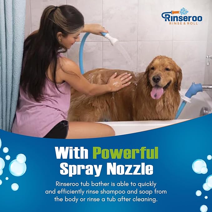Rinseroo: Slip-On Tub Hose – As Seen on Shark Tank – 5ft Flex Bathtub Faucet Sprayer – Easy Rinse for Pets, Hair &amp; Cleaning – No Installation Needed – Fits Faucets Up to 3” Wide – Mess-Free &amp; Portable