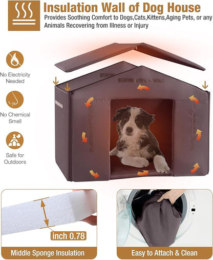 Outdoor Dog House Insulated Large Dog Kennel with Liner for Winter, Heated Dog House 100% Insulated &amp; All-Around Iron Frame
