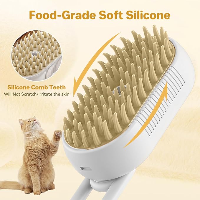 LunaSync Cat Steam Brush for Shedding, 4 in 1 Rechargeable Pet Grooming Brush for Cats and Dogs, Anti-Static Deshedding Tool with Massage &amp; Cleaning, Comb for Long Short Hair - White