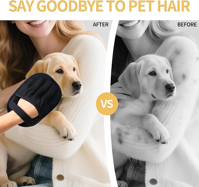 Pet Hair Removal Glove, Cats Dogs Grooming Gloves Pet Hair Removal Tool, 2025 Upgrade Reusable Pet Hair Remover Glove（1 Pet Grooming Glove &amp; 1 Cleaning Glove）