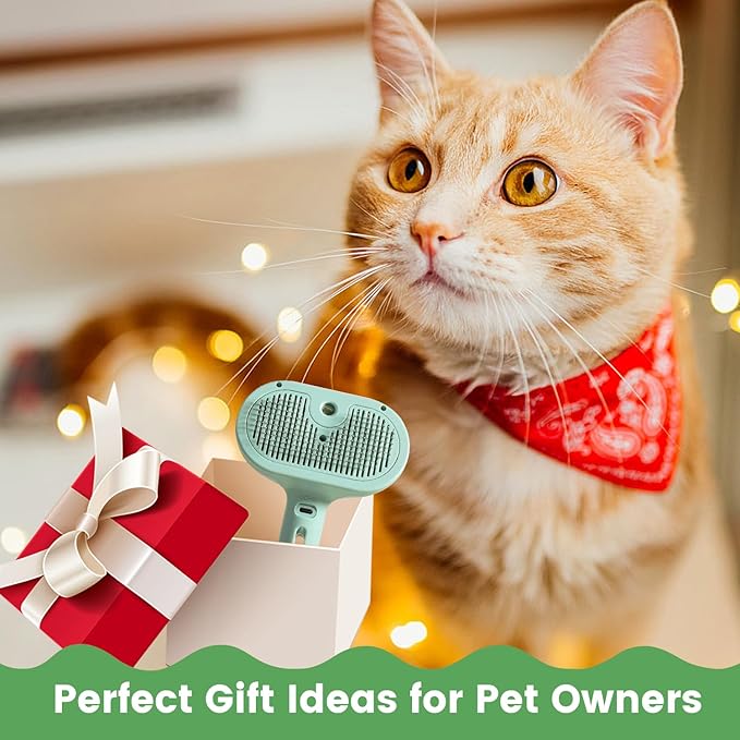 3 in 1 Cat Steam Brush, Pet Spray Hair Removal Comb for Shedding &amp; Grooming, Water Brush for Cats Dogs Small Animals Long Short Haired with One-Click Release Button(Green)