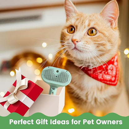 3 in 1 Cat Steam Brush, Pet Spray Hair Removal Comb for Shedding &amp; Grooming, Water Brush for Cats Dogs Small Animals Long Short Haired with One-Click Release Button(Green)