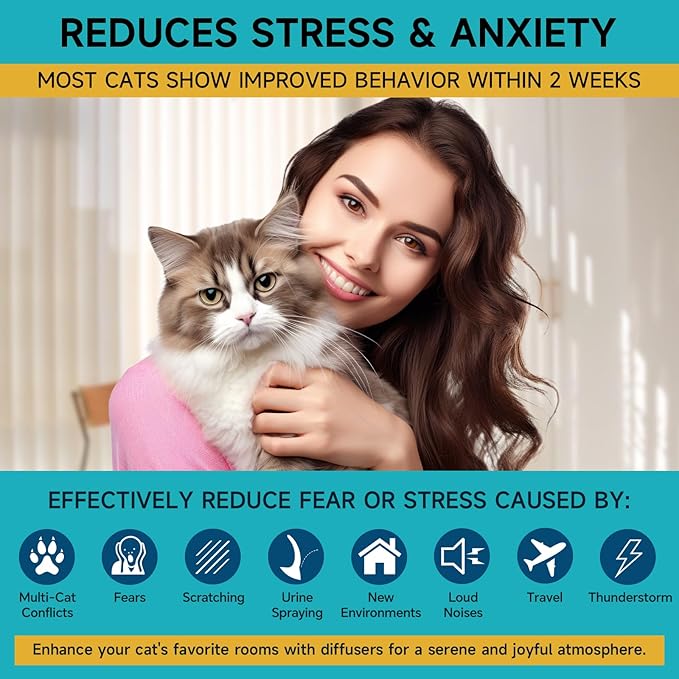 Cat Calming Diffuser Refills - Cat Pheromones Calming Diffuser for Cats Relieve Anxiety &amp; Stress, 2-Month Supply Cat Pheromone Diffuser Refills (Fits All Common Diffuser