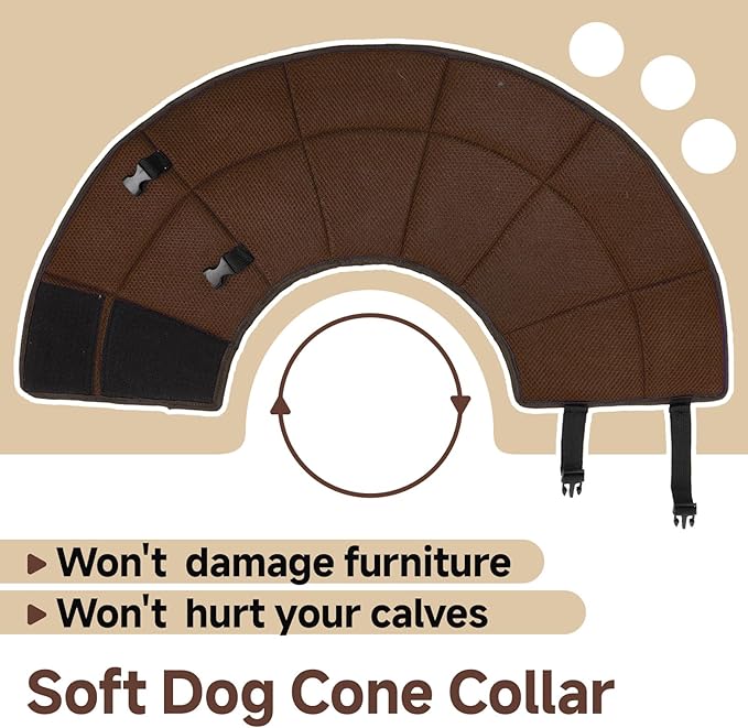 Dog Cone Collar XL, Soft Cones for Large Medium Small Dogs,Adjustable Dog Cone Alternative to Stop Licking, Comfy Elizabethan Collar for After Surgery Wound Healing &amp; Hot Spots Brown