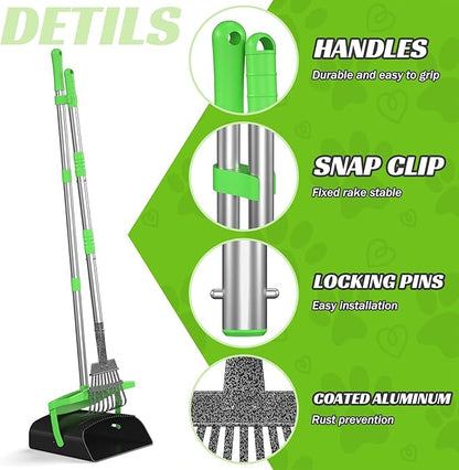 Pooper Scooper with Bag Attachment, 50 inches Long Handle Pooper Scooper, Poop Scooper for Dogs, Dog Poop Scooper for Yard, Pooper Scooper for Large Dogs Heavy Duty, Poop Scooper Bin &amp; Rake