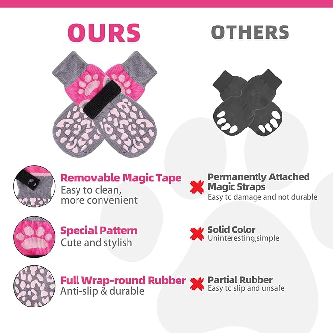 KOOLTAIL Dog Socks for Hot/Cold Pavement to Prevent Licking Paws Scratching,Anti Slip Pet Boots&amp;Paw Protector for Hardwood Floor,Traction Control Grip Booties for Small Medium Large Senior Dogs PinkXS