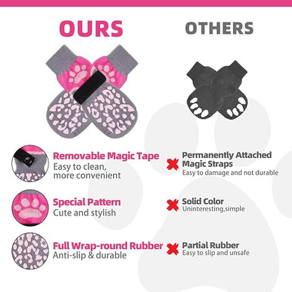KOOLTAIL Dog Socks for Hot/Cold Pavement to Prevent Licking Paws Scratching,Anti Slip Pet Boots&amp;Paw Protector for Hardwood Floor,Traction Control Grip Booties for Small Medium Large Senior Dogs PinkXS