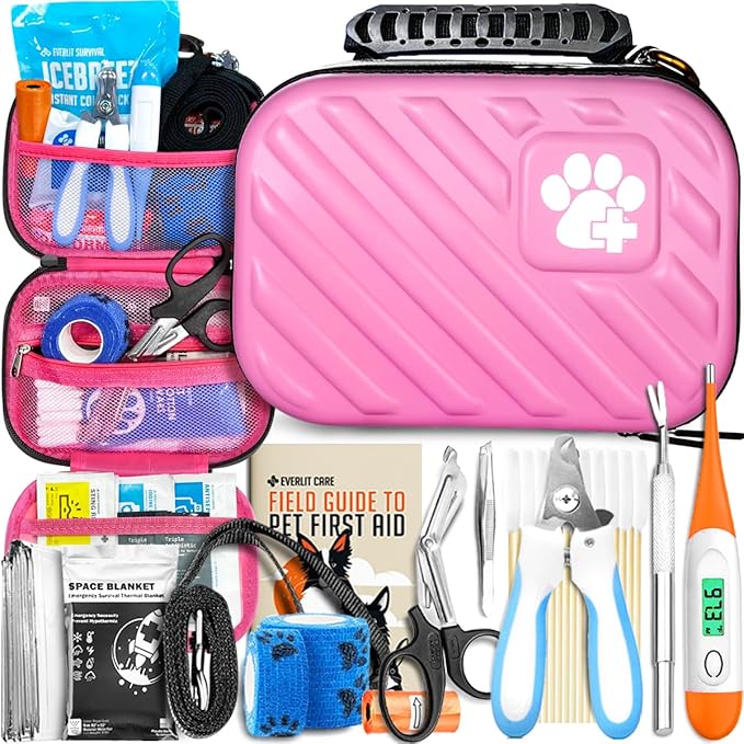 EVERLIT Pet Medic First Aid Kit | 95 Pcs Vet-Approved Medical, Outdoor &amp; Emergency Supplies for Dogs, Cats, Animal Care | Travel-Friendly Compact Bag for Home, Car and Travel (Valentine Lace)