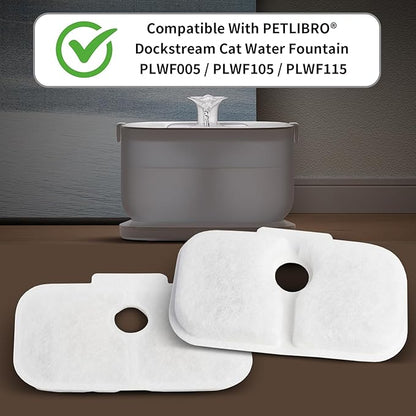 8 Pack Cat Fountain Filters &amp; Sponges - No Trim Fit for PETLIBRO Dockstream PLWF Series (005/105/115/305) - Multi-Cat Homes