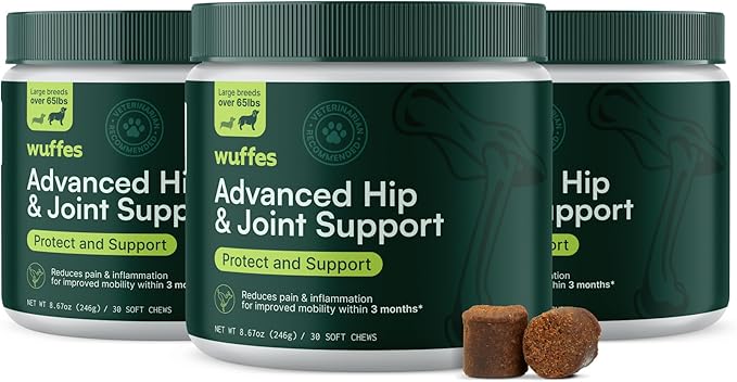 Wuffes Chewable Dog Hip &amp; Joint Supplement - Glucosamine &amp; Chondroitin Chews - Dog Joint Supplements &amp; Vitamins - Extended Joint Care (Large Breed (Over 65 lbs), 90 Chews (Pack of 3))