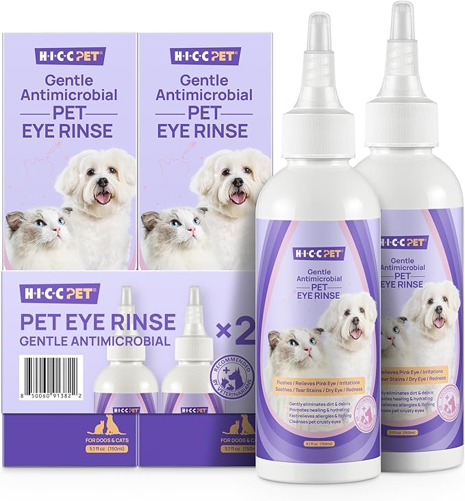 HICC PET Dog Eye Drops, Eye Drops for Dog Care &amp; Cat Care, Soothe Allergy, Relieve Dry Eyes Pink Eyes, Pet Tear Stain Cleaner (2 x 5.1 fl oz)