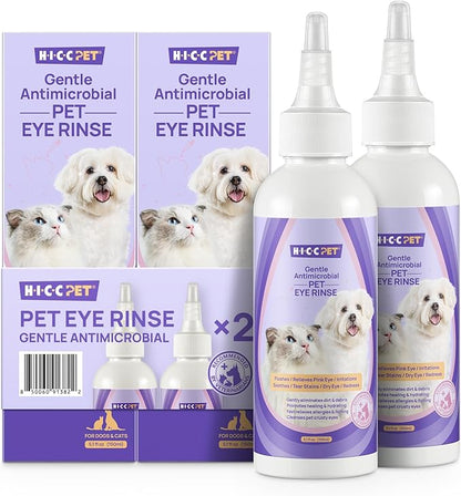 HICC PET Dog Eye Drops, Eye Drops for Dog Care &amp; Cat Care, Soothe Allergy, Relieve Dry Eyes Pink Eyes, Pet Tear Stain Cleaner (2 x 5.1 fl oz)