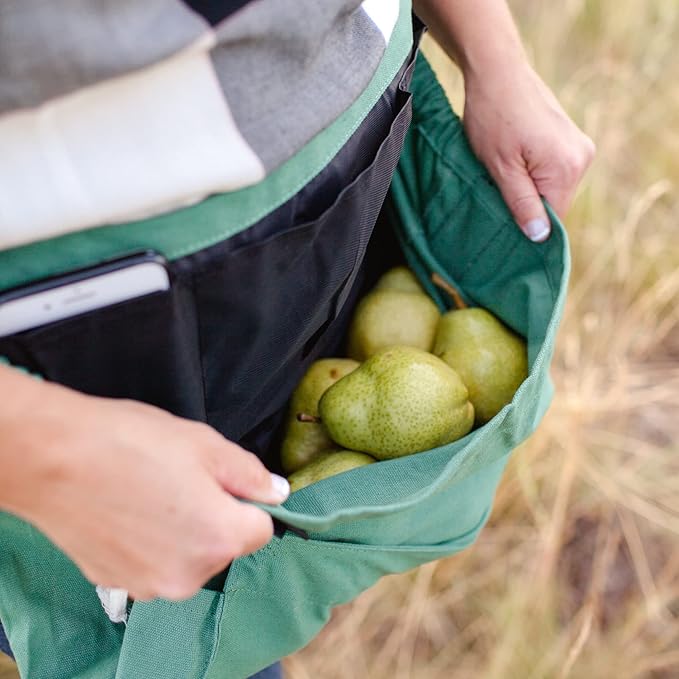 Roo Gardening Apron with Pockets &amp; Harvesting, Picking Pouch - Adjustable, Water-resistant, Washable Canvas Cotton