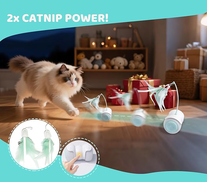 Remote Control Cat Toy with Auto Mode - Interactive Cat Toy Feather for Indoor, Moving Cats Catnip Toys &amp; LED to Keep Bored Cats Active &amp; Entertained