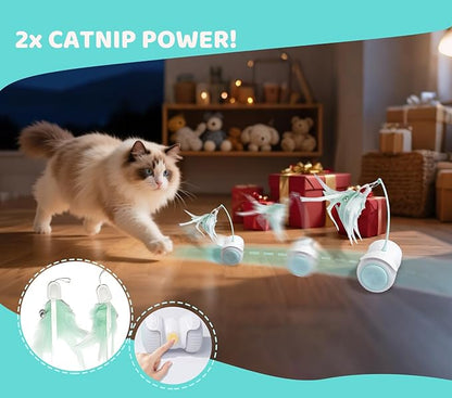 Remote Control Cat Toy with Auto Mode - Interactive Cat Toy Feather for Indoor, Moving Cats Catnip Toys &amp; LED to Keep Bored Cats Active &amp; Entertained