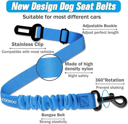 COOYOO Dog Seat Belt,3 Piece Set Retractable Dog Car Harness Adjustable Seat Belt for Vehicle Nylon Pet Safety Seat Belts Heavy Duty &amp; Elastic