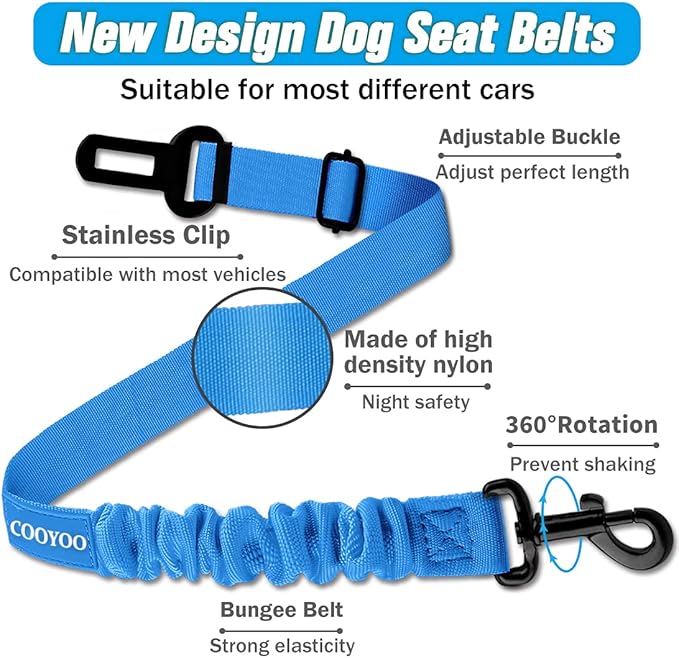 COOYOO Dog Seat Belt,3 Piece Set Retractable Dog Car Harness Adjustable for Vehicle Nylon Pet Safety Heavy Duty &amp; Elastic