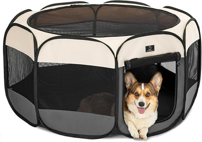 A4Pet Cat Playpen, 39.5” Pop Up Dog Playpen with Bowl, Suitable for Puppies, Kittens, and Small Animals, Removable Zipper &amp; Mesh Panel(16”W × 10”H)