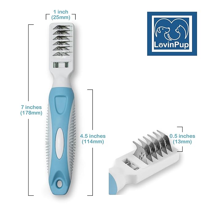 Pet Mat Remover Easily removes Mats Professionally from your DOGS &amp; CATS and Straightens Tuft &amp; Knotted Pet hair. Extremely Gentle on pets, works on Sensitive Skin too! Blue