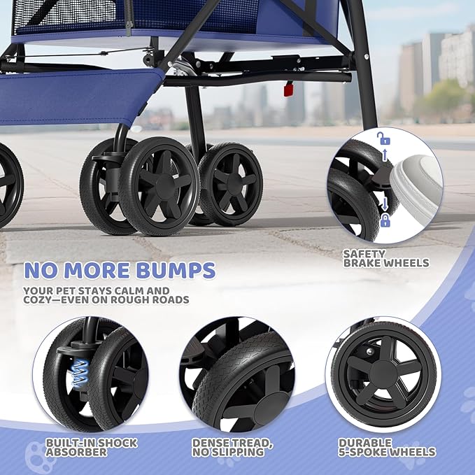 Magshion Compact Pet Stroller for Small-Medium Dogs/Cats up to 22lbs, 4-Wheel Lightweight Umbrella Shaped Portable Puppy Travel Jogger with Breathable Mesh, Cup Holder &amp; Rear Storage, Navy Blue