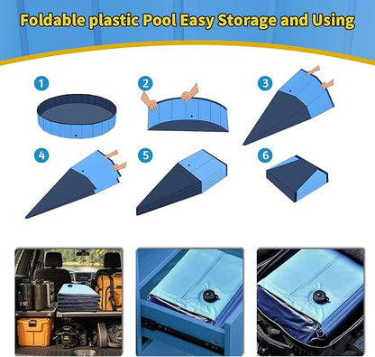 Foldable Dog Pool, 87" x 14" Large Kiddie Pool with Hard Plastic, Non-Slip Dog Bath Tub for Outdoor Backyard, Collapsible Dog Swimming Pool for Kids Dogs Pets (Blue)