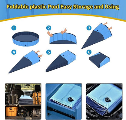 Foldable Dog Pool, 47" x 12" Kiddie Pool with Hard Plastic, Non-Slip Dog Bath Tub for Outdoor Backyard, Collapsible Dog Swimming Pool for Kids Dogs Pets (Blue)