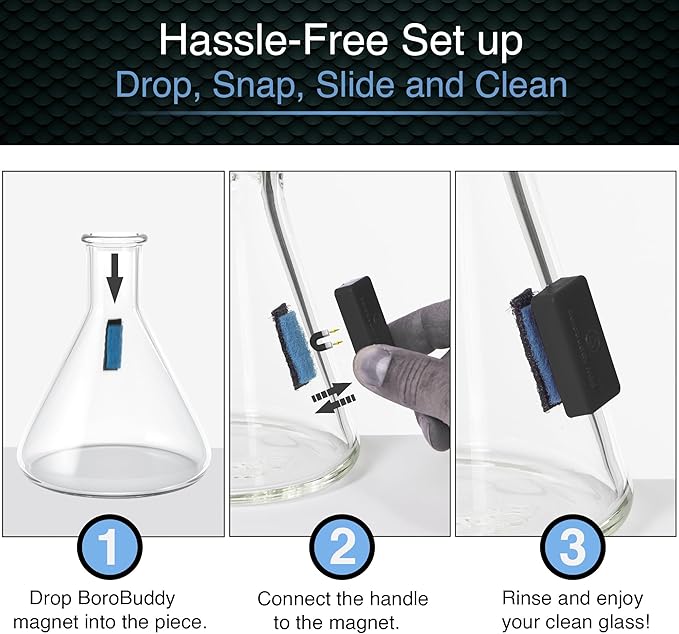 SNOWTREE Magnetic Glass Cleaner BoroBuddy | Glass Pieces, Bottles, Vases | Compact Design for Tighter Spaces &amp; Smaller Glass Pieces | Double Sided | Black