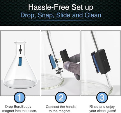 SNOWTREE Magnetic Glass Cleaner BoroBuddy | Glass Pieces, Bottles, Vases | Compact Design for Tighter Spaces &amp; Smaller Glass Pieces | Double Sided | Black