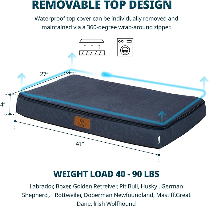 Memory Foam XL Dog Bed - 4” Thick Orthopedic Beds for Extra Large Dogs - Waterproof Dog Bed with Removable Washable Cover &amp; Wrap-Around Zipper - Ultimate Comfort and Easy Maintenance