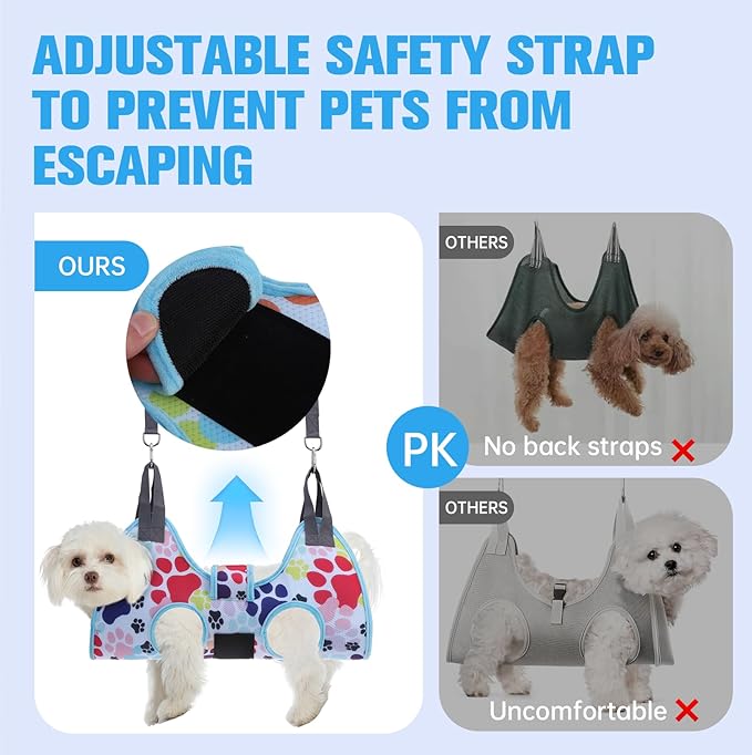 PAWCHIE Dog Grooming Hammock Harness for Dogs &amp; Cats with Pet Nail Clipper Trimmer - Cat Hanger Sling for Trimming Clipping Nails- Dog Hammock Restraint Bag for Small Medium Large Dog, Blue M