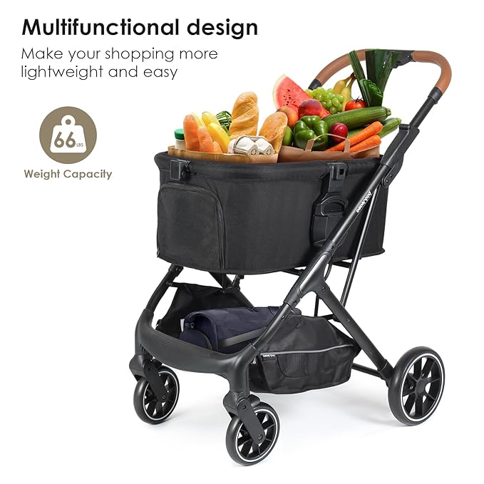 T6 Luxury Pet Stroller for Medium Dogs Up to 66lbs or 2 Small Pets – 3-in-1 Dog &amp; Cat Stroller with Removable Carrier, Foldable &amp; Lightweight (Black)