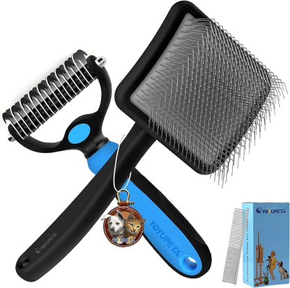 Large Slicker Brush for Dogs - 3PC Pet Grooming Kit - Undercoat Rake &amp; Stainless Comb | Long Pins Remove Mats on Poodles, Golden, Labradoodles | Thick Coat Deshedder for Dogs, Cats, Black