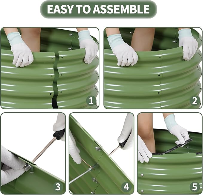 1MORE Galvanized Raised Garden Bed- Planter Garden Boxes Outdoor, Raised Beds for Gardening, 4x2x1.4ft Metal Garden Bed Kit for Vegetables Flower, Planter Raised Bed with Protective Tape &amp; Tools.Green