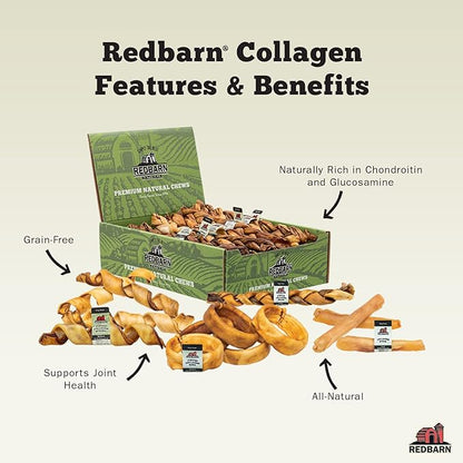 Redbarn Pet Products Recbarn Natural 12" Beef Collagen Braids - Case of 20 Sticks - Long Lasting Low-Odor Alternative to Rawhide &amp; Bully Sticks -Single Ingredient Chew for Medium Large Dogs