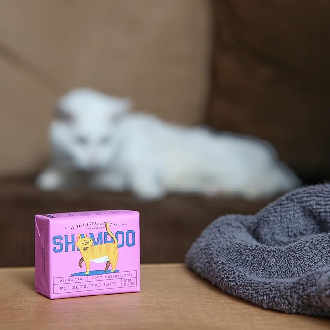 JR Liggett’s Natural Cat Shampoo Bar for Sensitive Skin - 100% Detergent Free, Non-GMO &amp; Biodegradable - Tear-Free, Hypoallergenic Formula Soothes Dry Itchy Skin - Safe for Puppies - 3.5 oz Bar
