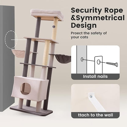Gardner Pet 65in Heavy Duty Cat Tree Tower for Large Cats, Multi-Level Cat Furniture with Replaceable Sisal Scratching Post, Hammock | Extra-Large Platform &amp; Condo Easy to Clean (Corduroy)