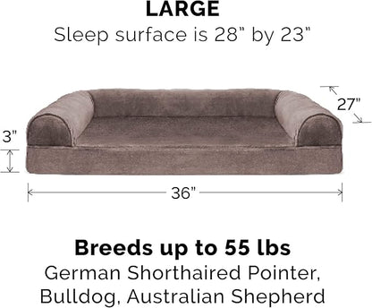 Furhaven Cooling Gel Dog Bed for Large/Medium Dogs w/ Removable Bolsters &amp; Washable Cover, For Dogs Up to 55 lbs - Faux Fur &amp; Velvet Sofa - Driftwood Brown, Large