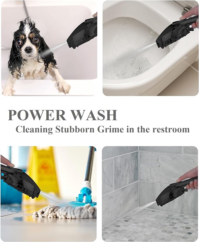 High Pressure Shower head with Handheld 7 Modes, Built-in Power Wash to Clear Tub. Tile &amp; Pets, 5” High Flow Hand Held Hydro Rain Showerhead with Stainless Steel Hose and Adjustable Bracket-Matt Black