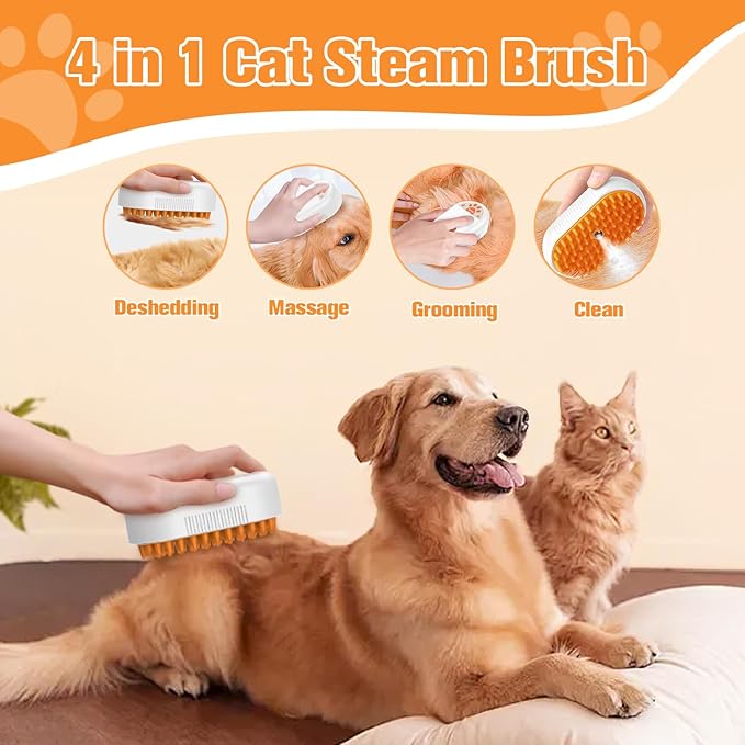 Cat Steam Brush for Shedding,3 in1 Cats Water Spary Comb,Rechargeable Steamy Cat Brush,Spritz Defur Comb for Cats,Silicone Pets Steamer Brushes for Massage,Grooming,Removing Loose Hair Yellowish&amp;White