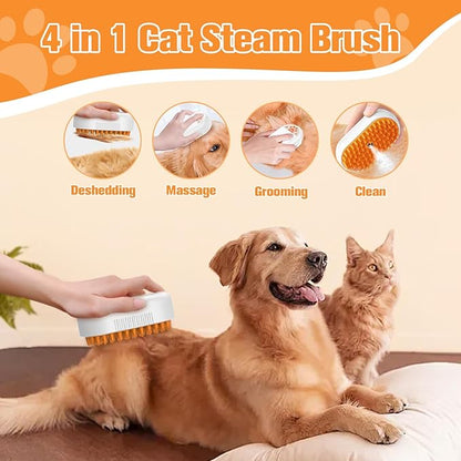 Cat Steam Brush for Shedding,3 in1 Cats Water Spary Comb,Rechargeable Steamy Cat Brush,Spritz Defur Comb for Cats,Silicone Pets Steamer Brushes for Massage,Grooming,Removing Loose Hair Yellowish&amp;White